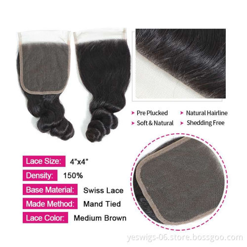 Peruvian Hair Loose Wave Hair 4 Bundles with Closure Remy Human Hair Weave Bundles With Closure Natural Color